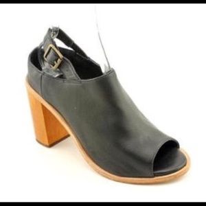 Anthropologie Fiel Black Leather Peep Toe